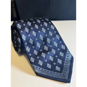 Soleiado Navy Silk Tie 57x3in Handmade France Geometric Pattern Classic Menswear
